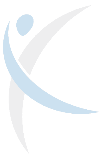 Abstract logo with blue and gray curved shapes crossing.